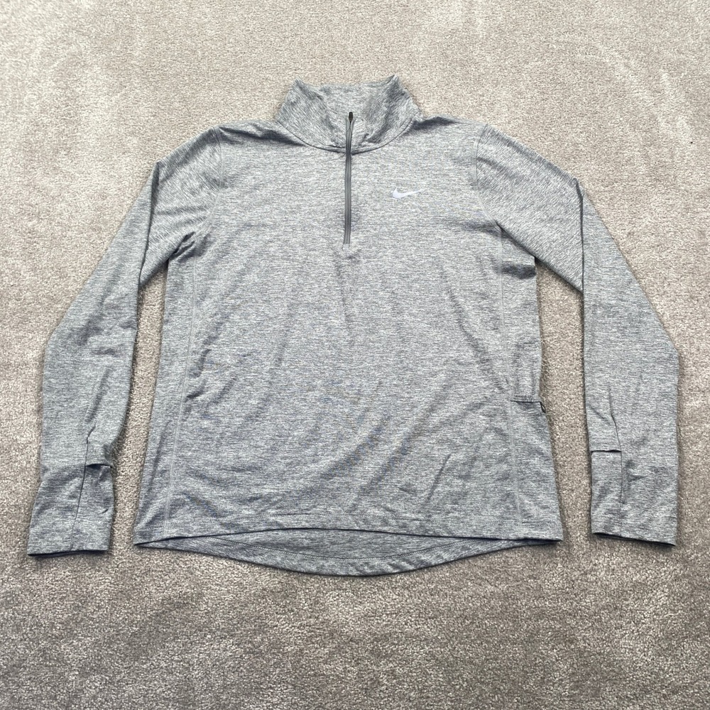 Nike‎ Dri FIT Gray Heather Long Sleeve Quarter Zip Running Top Thumbholes Size M